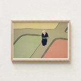 Minimalist Wooden-framed Artwork Stylized Illustration Figure Dark Blue Kamisaka Sekka’s Path, Sekka Art, Visual Haiku