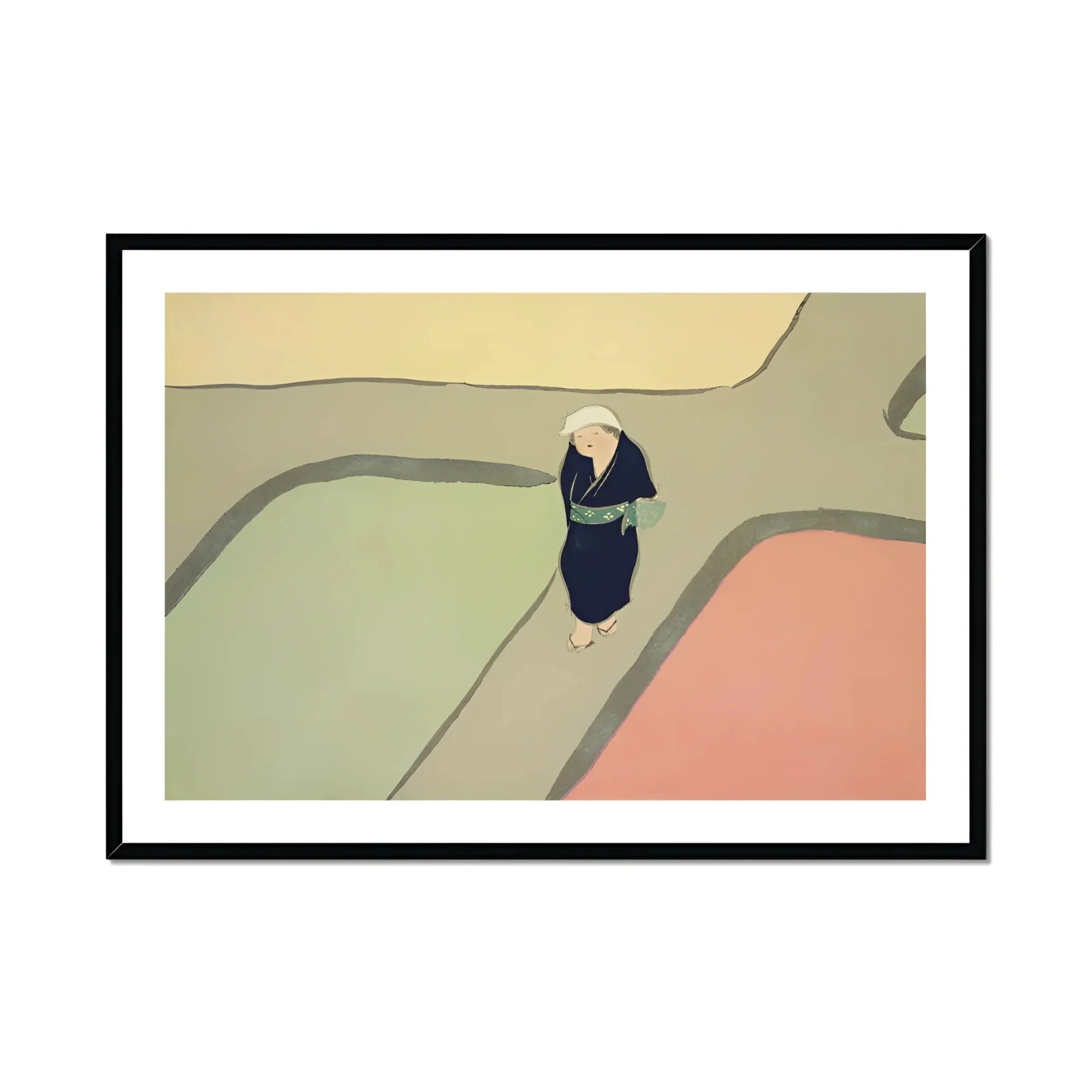 Path Through the Fields - Kamisaka Sekka Art Print, Figure Dark Robe Stands Curved Path