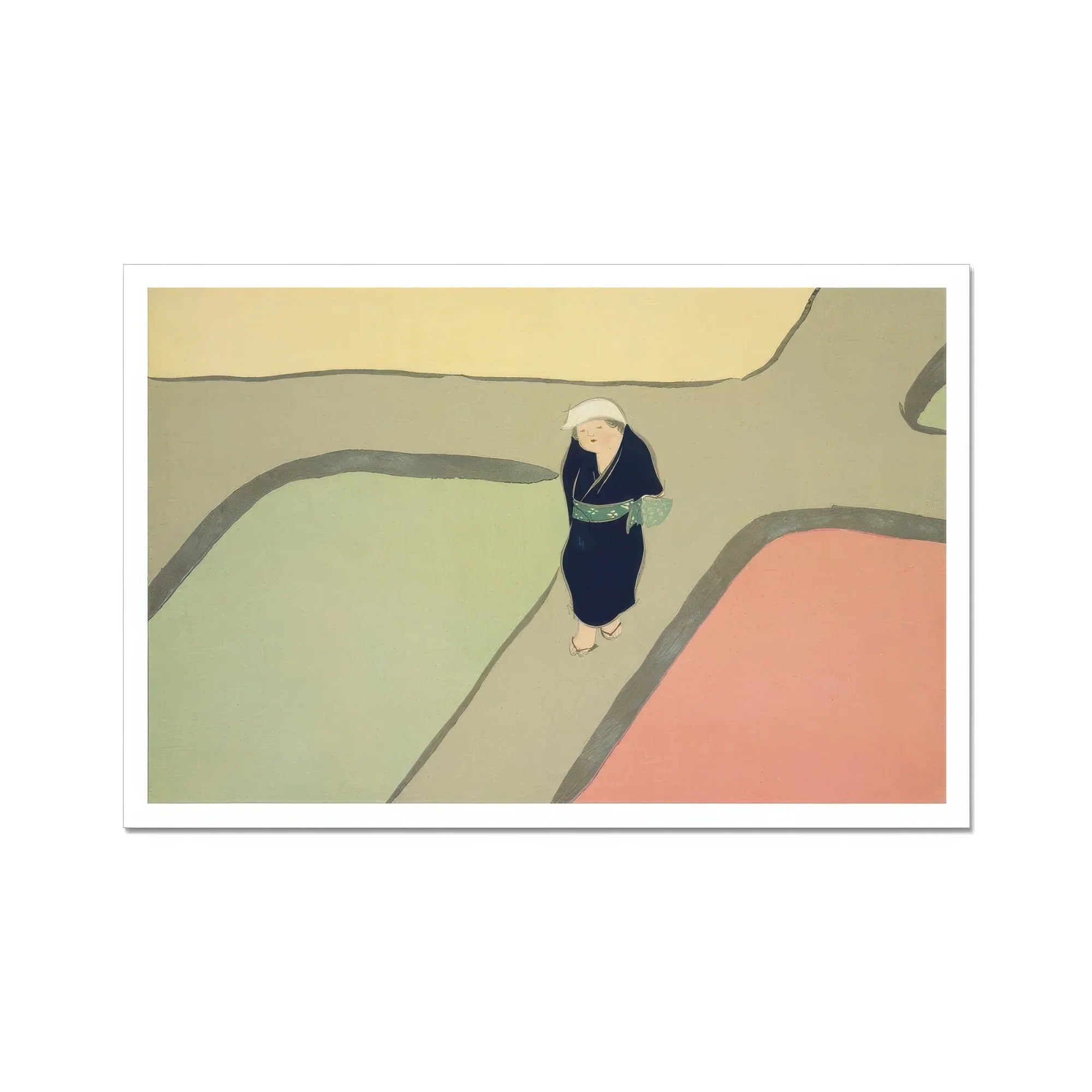 Path Through the Fields - Kamisaka Sekka Art Print, Person Black Robe Curved Paths