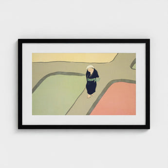 Path Through the Fields - Kamisaka Sekka Art Print / Canvas Black-framed Artwork Stylized Illustration Woman Dark Blue Traditional Sekka’s,