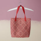 Flower Maze - Hot Pink Heavy Duty Shopping Tote Red Handles Bags