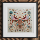 Peachy Queen - Alien Insect Taxonomy Art Print, 12x12’’ / 31x31cm / Black Frame / 2’’ Matboard, Framed Intricate Insect Artwork Pastel