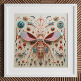 Peachy Queen - Alien Insect Taxonomy Kunstdruk, 12x12’’ / 31x31cm / Witte Lijst / 2’’ Passe-partout, Posters Prints & Visuele Kunstwerken, Toby Leon