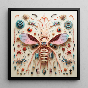 Peachy Queen - Alien Insect Taxonomy Art Print / Canvas, 12x12’’ / 31x31cm / Black Frame, Posters Prints & Visual Artwork, Toby Leon