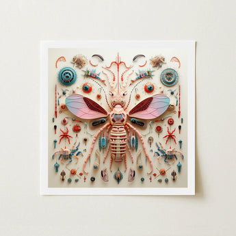 Peachy Queen - Alien Insect Taxonomy Art Print / Canvas Vibrant Intricately Crafted Papercraft Artwork Pink Blue Redefines Xenobiological,