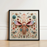 Vibrant Intricately Detailed Paper Quilled Artwork Central Insect Peachy Queen Redefines Xenobiological, Alien Species Taxonomy, Art Print