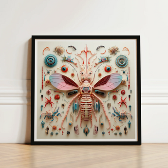 Vibrant Intricately Detailed Paper Quilled Artwork Central Insect Peachy Queen Redefines Xenobiological, Alien Species Taxonomy, Art Print
