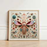 Framed Mixed-media Artwork Central Intricately Detailed Pink Beige Peachy Queen Redefines Xenobiological, Alien Species Taxonomy, Art Print