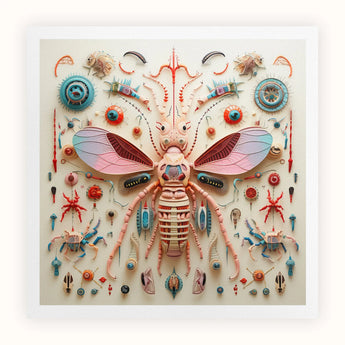 Peachy Queen - Alien Insect Taxonomy Art Print / Canvas Stylized Insect Sculpture Symmetrical Patterns Colorful Components Arranged Peachy