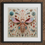 Peachy Queen - Alien Insect Taxonomy Art Print / Canvas Vibrant Intricately Designed Insect Sculpture Pink Wings Segmented Peachy Queen
