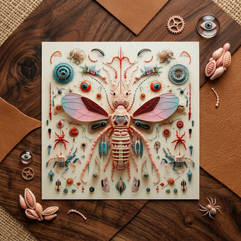 Peachy Queen - Alien Insect Taxonomy Art Print / Canvas Whimsical Intricately Detailed Insect Sculpture Pink Blue Wings Peachy Queen