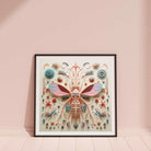 Peachy Queen Alien Insect Taxonomy Art Print, Framed Artwork Symmetrical Insect Inspired Design Colorful Elements Patterns