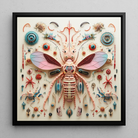 Peachy Queen - Alien Insect Taxonomy Framed Canvas, 12’’x12’’ / Black Floating Frame, Framed Insect Assemblage