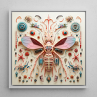 Peachy Queen - Alien Insect Taxonomy Framed Canvas, 12’’x12’’ / White Floating Frame, Intricate Insect Assemblage Square Frame