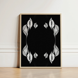 Black-and-white Framed Art Symmetrical White Calla Lilies Arranged Koh Chang Rorschach, Peace Metamorphose, Monochromatic Phantasmagoria