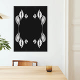 Pearly Whites - Koh Chang Peace Lily Framed Canvas, Black White Artwork Symmetrical Peace Lily Leaves Arranged