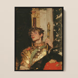 Peeking - Royal Gay Renaissance Art Framed Canvas, 12x16’’ / 31x41cm / Black Floating Frame, Framed Portrait Young Man Regal Attire