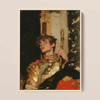 Peeking - Royal Gay Renaissance Art Framed Canvas, 12x16’’ / 31x41cm / Natural Floating Frame, Framed Painting Young Man Regal Attire