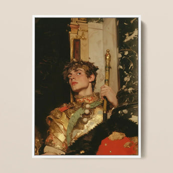 Peeking - Royal Gay Renaissance Art Print / Canvas Framed Portrait Young Man Ornate Golden Armor Red, Revival Prints