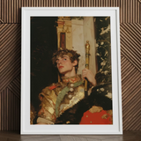 Peeking - Royal Gay Renaissance Art Print / Canvas White-framed Portrait Young Man Ornate Golden Armor, Revival Prints
