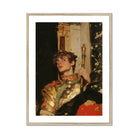 Peeking - Royal Gay Renaissance Art Print, Person Ornate Gold-colored Costume Floral Leaf-like Embellishments