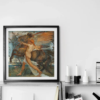 Pegasus - Walter Crane Art Print / Canvas Black-framed Artwork Winged Horse Nude Figure Dynamic Motion, Understood, Creature’s