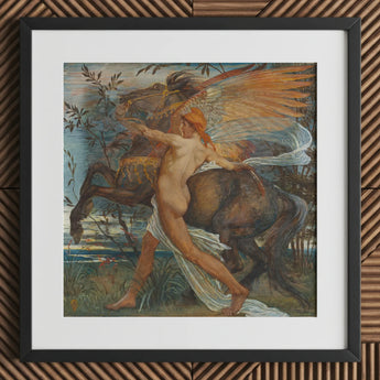 Pegasus - Walter Crane Art Print / Canvas Framed Artwork Winged Horse Nude Figure Classical Style, Understood, Creature’s Umber-and-sienna