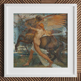 Pegasus - Walter Crane Art Print / Canvas White-framed Reproduction Classical Painting Winged Horse Nude Figure, Understood, Creature’s