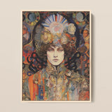 Pepper - Psychedelic Goddess Art Framed Canvas, 12x16’’ / 31x41cm / Natural Floating Frame, Portrait Person Curly Hair Elaborate Colorful