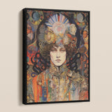 Pepper - Psychedelic Goddess Art Framed Canvas, Framed Abstract Portrait Painting Person Elaborate Headwear Colorful