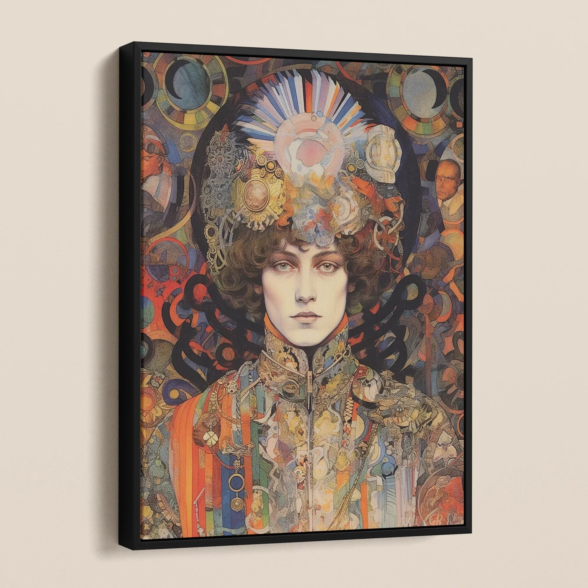 Pepper - Psychedelic Goddess Art Framed Canvas, Framed Portrait Person Ornate Headwear