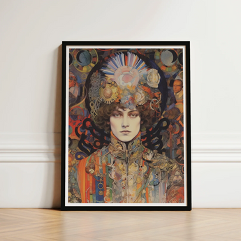 Framed Art Print Stylized Portrait Intricate Colorful Patterns Psychedelic Realms Untold, Cosmic Empress