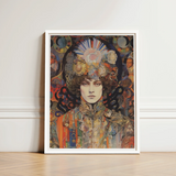 Framed Art Print Stylized Portrait Intricate Colorful Patterns Psychedelic Realms Untold, Cosmic Empress