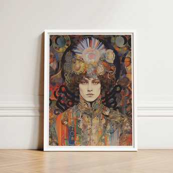 Framed Art Print Stylized Portrait Intricate Colorful Patterns Psychedelic Realms Untold, Cosmic Empress