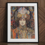 Pepper - Psychedelic Goddess Art Print, Framed Portrait Painting Person Elaborate Colorful Headdress Ornate