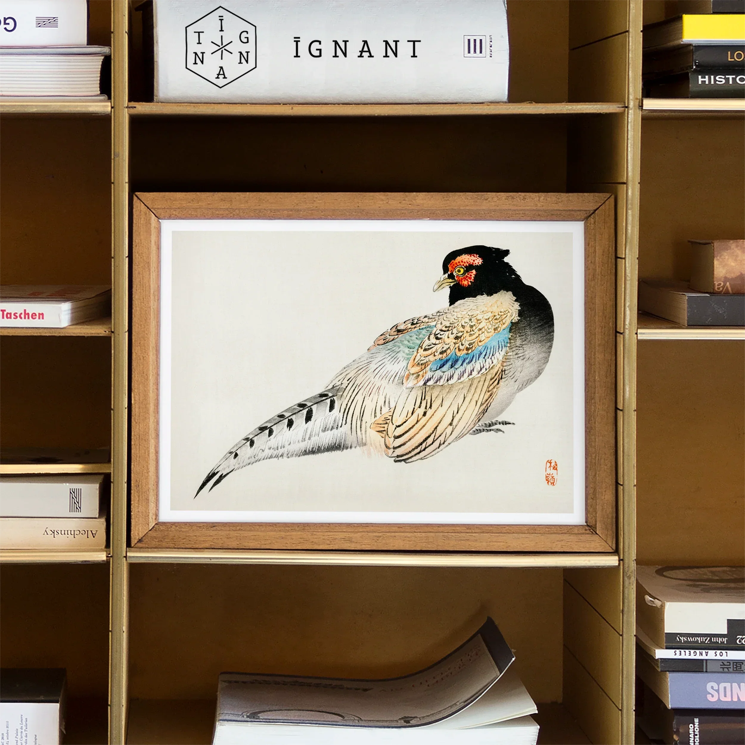 Peregrine Falcon Kōno Bairei Meiji Era Bird Art Print, Framed Watercolor Painting Pheasant Delicate Feather