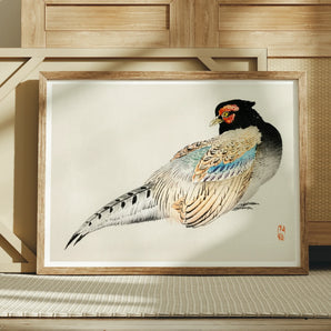 Peregrine Falcon - Kōno Bairei Meiji Era Bird Art Print, Framed Watercolor Painting Pheasant Detailed Feathers Muted Browns