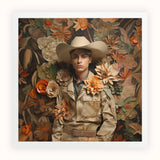Rashid - Gay Arabic Cowboy Dandy Art Print, Young Person Cowboy Hat Floral-embellished Jacket
