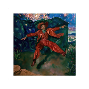 Paint the Town - Gay Country Music Star Art Print, Person Red Outfit Exuberantly Starry Night Sky