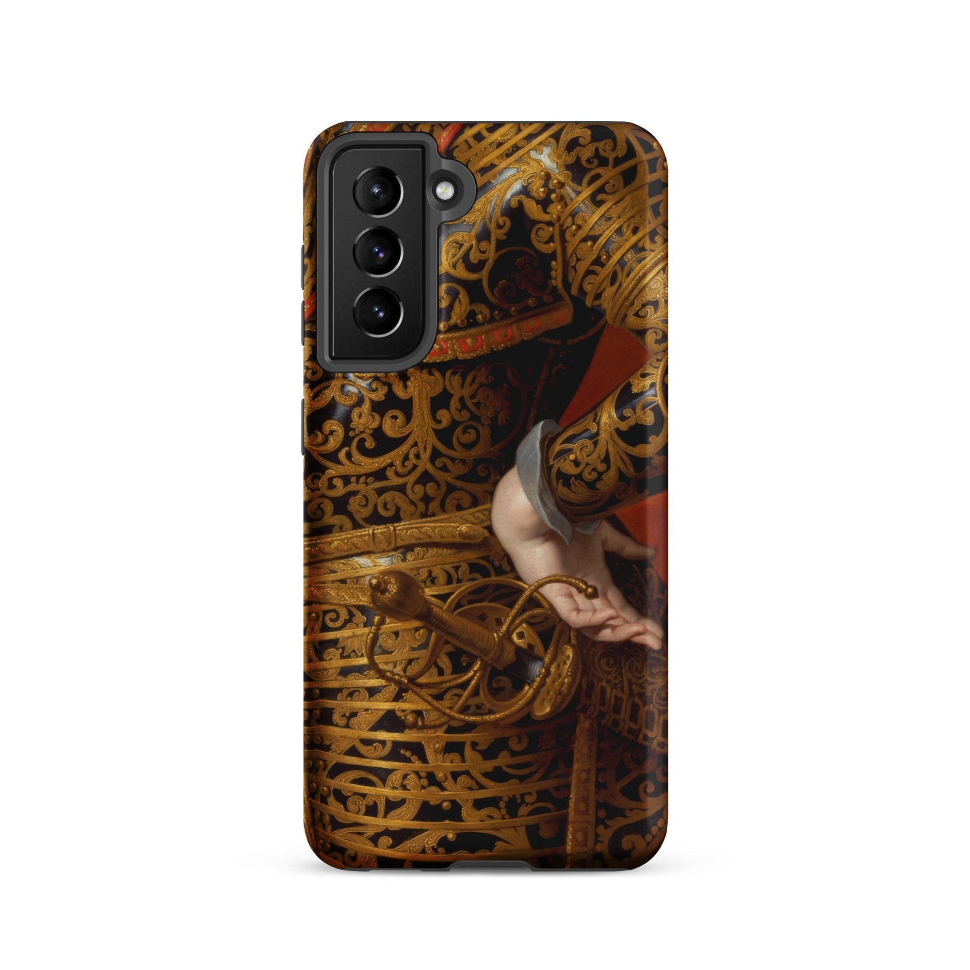 Philip Iv in Parade Armor Gaspar De Crayer Samsung Case, Galaxy S21 / Matte, Black Smartphone Case Ornate Golden Pattern Hand Sword’s