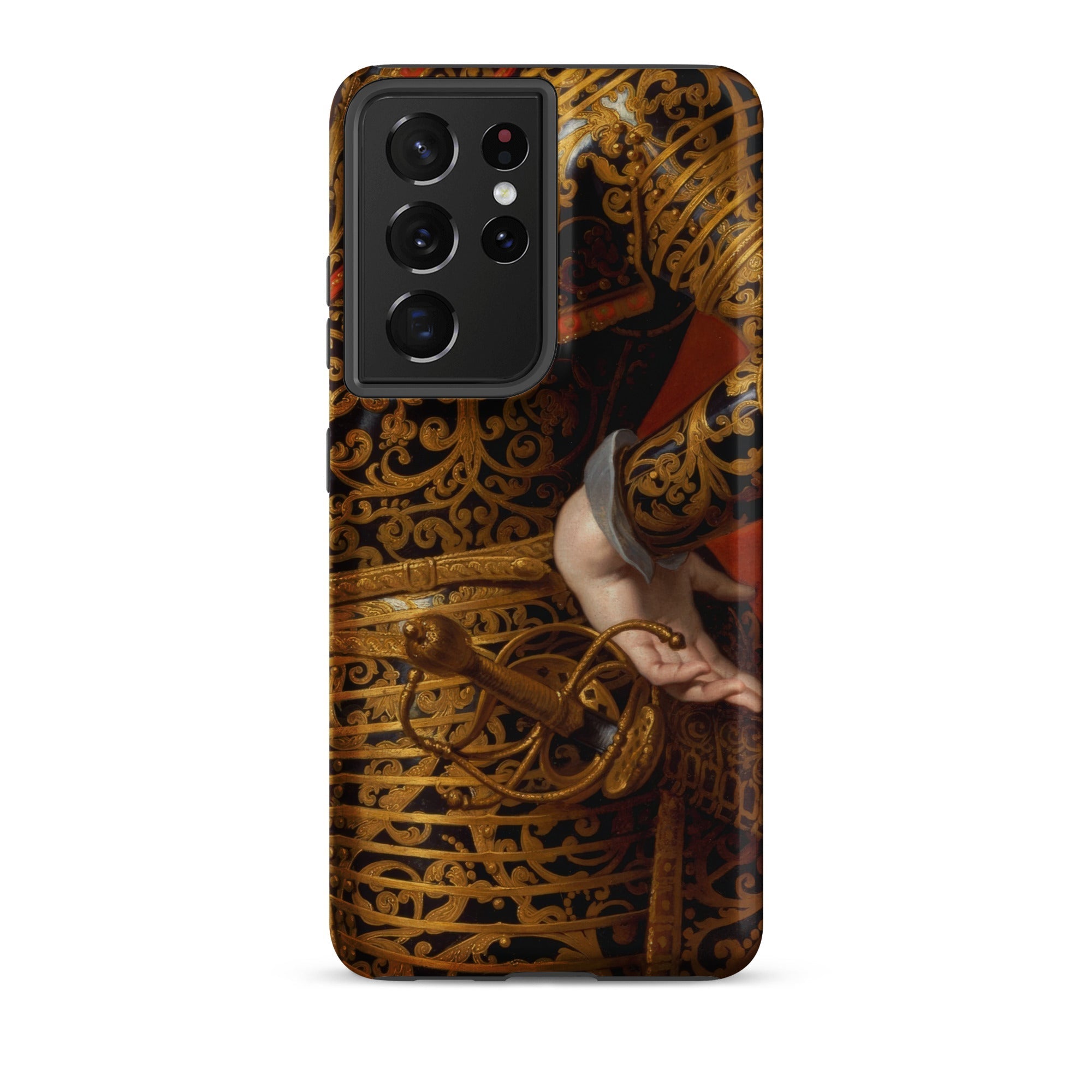Philip Iv in Parade Armor Gaspar De Crayer Samsung Case, Galaxy S21 Ultra / Matte, Smartphone Case Historical Painting Ornate Gold Black