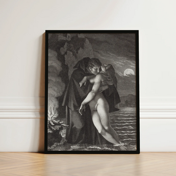 Phrosine and Melidore - Pierre Paul Prud’hon Art Print / Canvas Black-framed Artwork Romantic Embrace Two Figures Moonlight Rendered