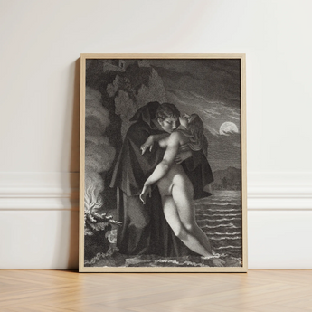 Phrosine and Melidore - Pierre Paul Prud’hon Art Print / Canvas Framed Black-and-white Romantic Scene Encased Light Wood Composes Tragedy,