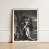 Phrosine and Melidore - Pierre Paul Prud’hon Art Print / Canvas Framed Black-and-white Romantic Scene Two Figures Water Composes Tragedy,