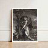 Phrosine and Melidore - Pierre Paul Prud’hon Art Print / Canvas Black-and-white Framed Romantic Scene Two Figures Water Composes Tragedy,