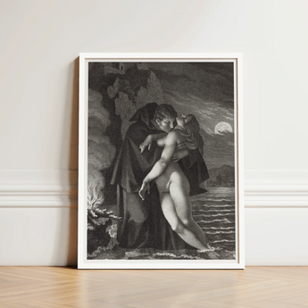 Phrosine and Melidore - Pierre Paul Prud’hon Art Print / Canvas Black-and-white Framed Dramatic Embrace Two Figures Moonlit Composes