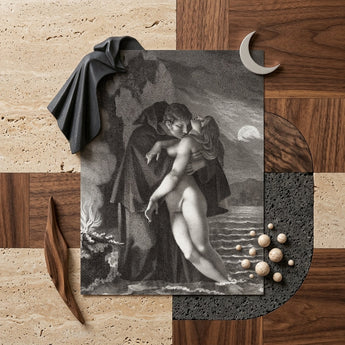 Phrosine and Melidore - Pierre Paul Prud’hon Art Print / Canvas Black-and-white Lithograph Print Romantic Embrace Moonlight Framed Draped