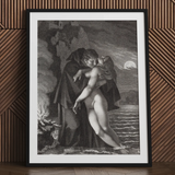 Phrosine and Melidore - Pierre Paul Prud’hon Art Print / Canvas Framed Black White Lithograph Cloaked Figure Nude Woman Prud’hon Composes