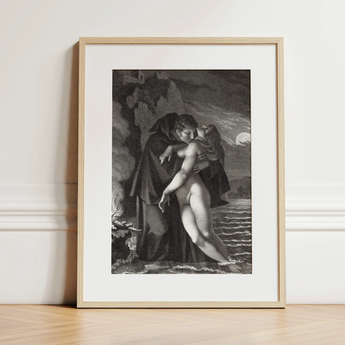 Phrosine and Melidore - Pierre Paul Prud’hon Art Print / Canvas Framed Black-and-white Print Romantic Scene Encased Light Wood Prud’hon