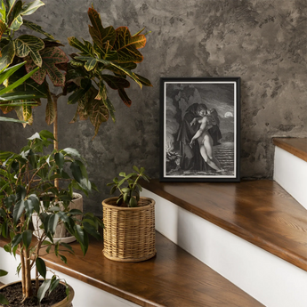 Phrosine and Melidore - Pierre Paul Prud’hon Art Print, Framed Black White Artwork Dramatic Embrace